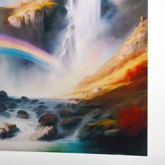 4x4 Waterfall with Rainbow Wall Art Illustration Watercolor Oil Painting Print - Picture 5 of 7
